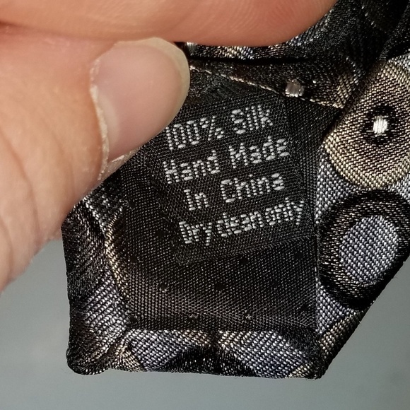 Platinum Designs Silver 100% Silk Neck Tie 62" Gray Copper Brown Circles Dots - Picture 4 of 5